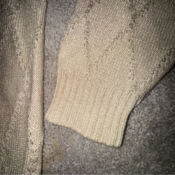 BJ by Billie Jo Vintage 60s/70s Beige Tan Cream Textured Cardigan Sweater - Picture 5 of 7